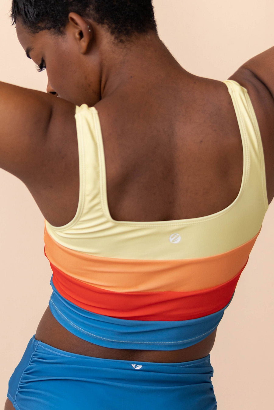 Color Block Pleated High-Waisted Tankini