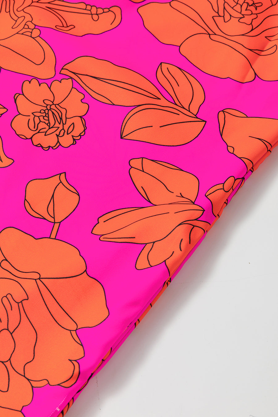 Neon Pink and Orange Floral Ruffle Sleeve Mini Dress
