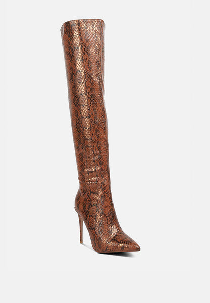 Catalina Snake Print Stiletto Knee Boots- 3 Colors