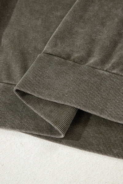 Rose Red Lace Applique Notched Neck Mineral Wash Baggy Sweatshirt