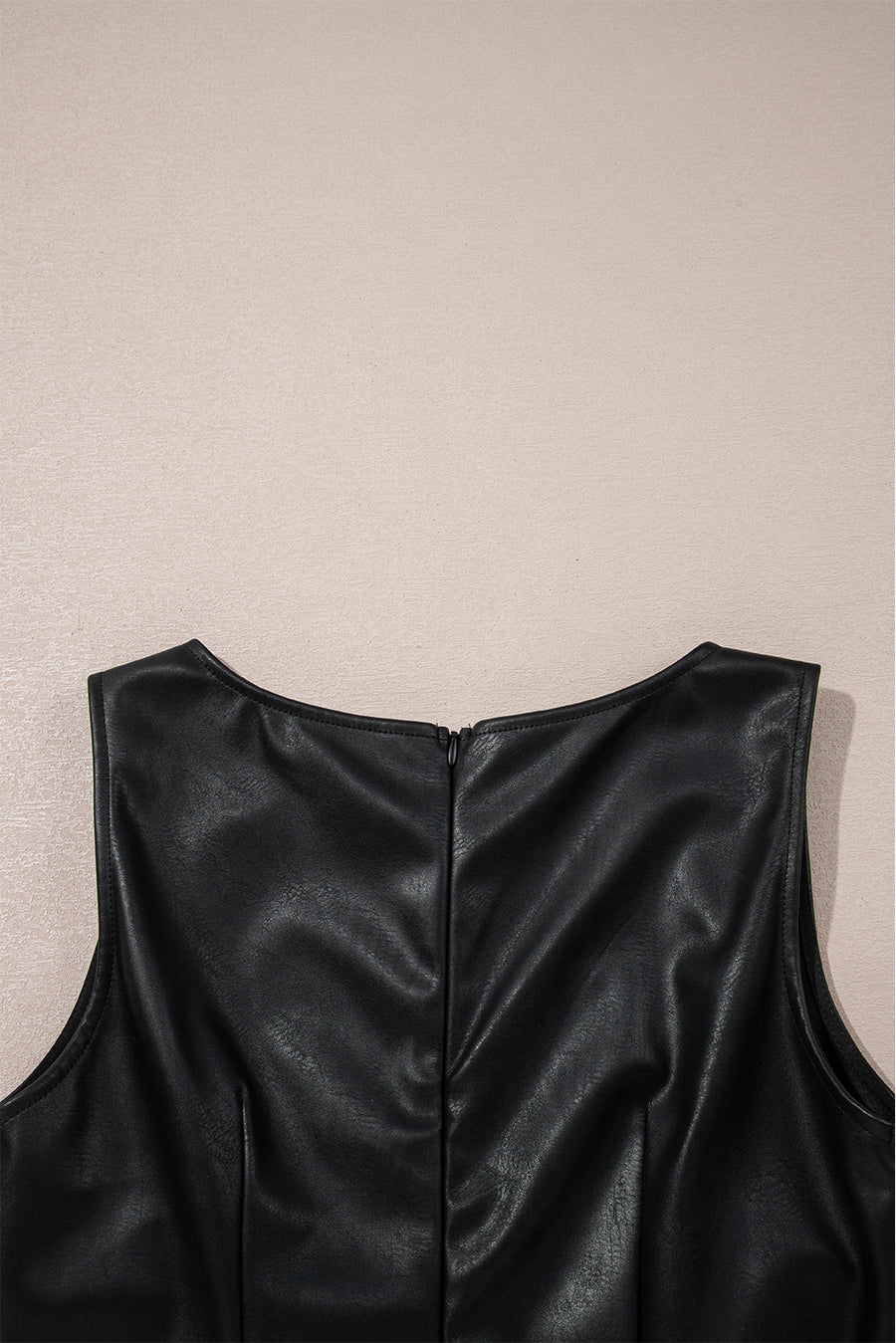 Faux Leather Sleeveless Crew Neck Mini Dress- 3 Colors