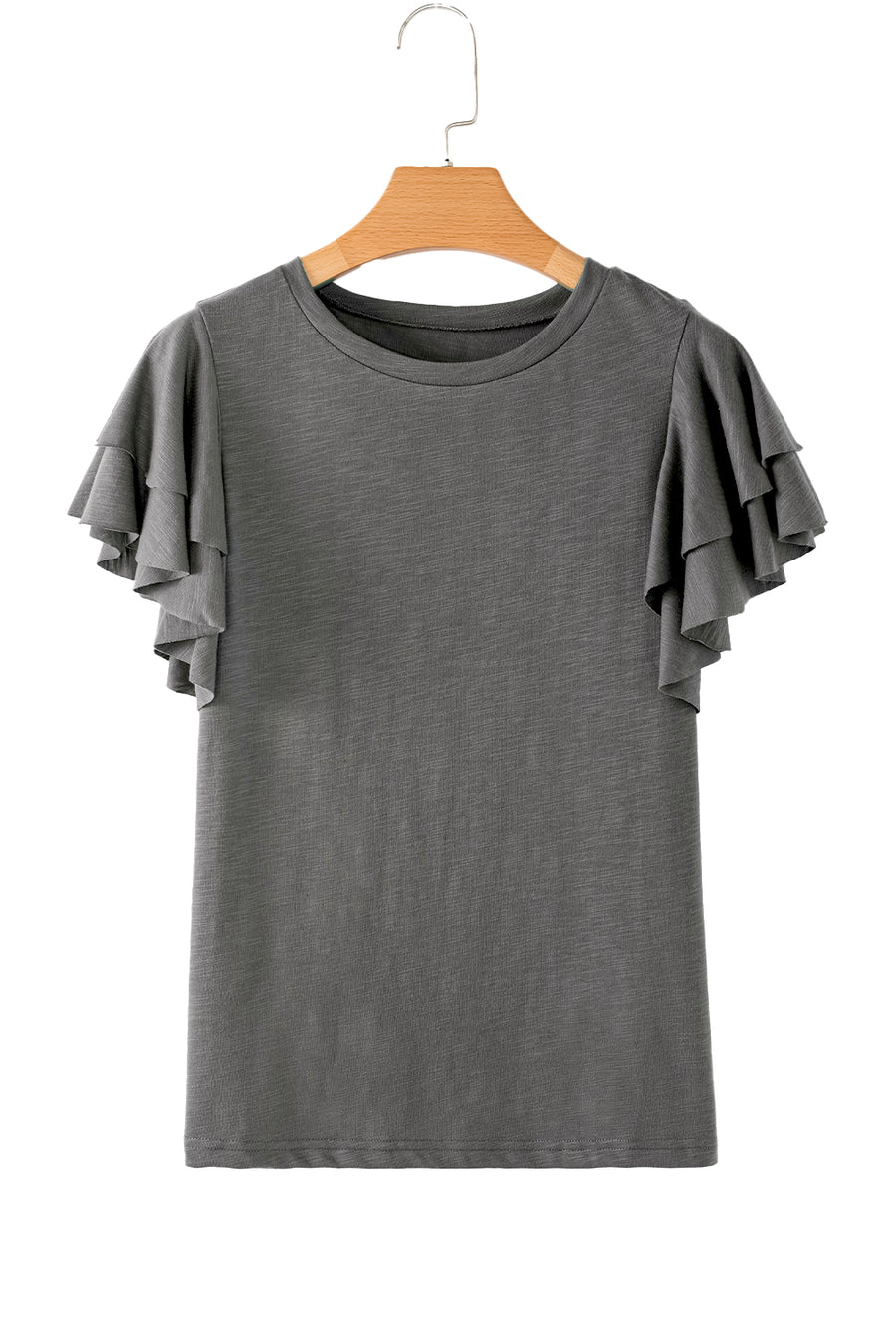 Dark Grey Ruffled Short Sleeve T-Shirt