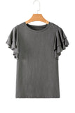 Dark Grey Ruffled Short Sleeve T-Shirt