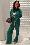 Green Varsity Striped Pullover Top & Loose Drawstring Pants Set