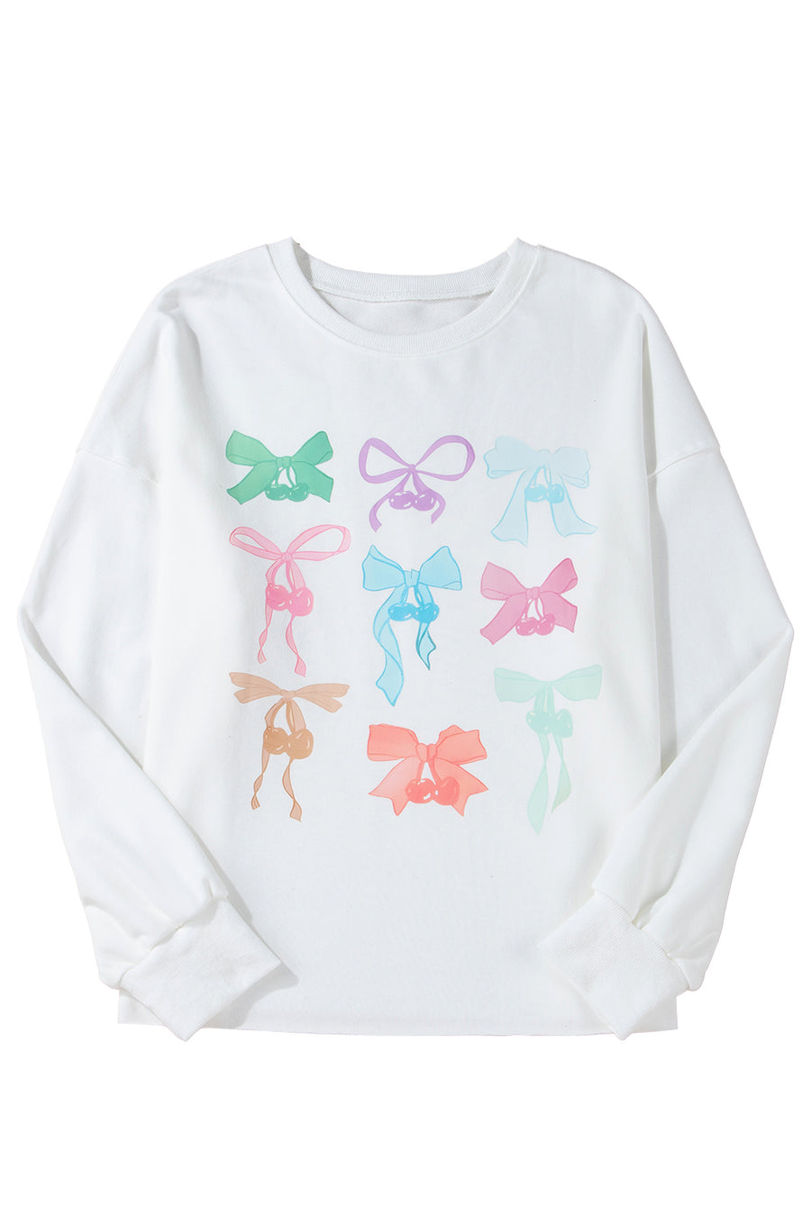 White & Pastel Bows Loose Fit Drop Sleeve Sweatshirt