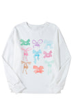 White & Pastel Bows Loose Fit Drop Sleeve Sweatshirt