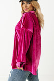 Plus Size Bright Pink Velvet Chest Pocket Drop Shoulder Shirt