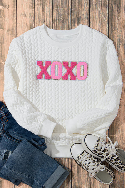 White Chenille Letter Patch Quilted Sweatshirt- 2 Styles