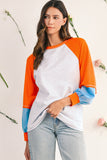 Light Grey Colorblock Raglan Sleeve Loose Fit Top