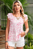 Floral Ruffle Short Sleeve Bow Back Blouse- 2 Colors