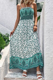 Green Bohemian Floral Print Shirred Cami Maxi Dress