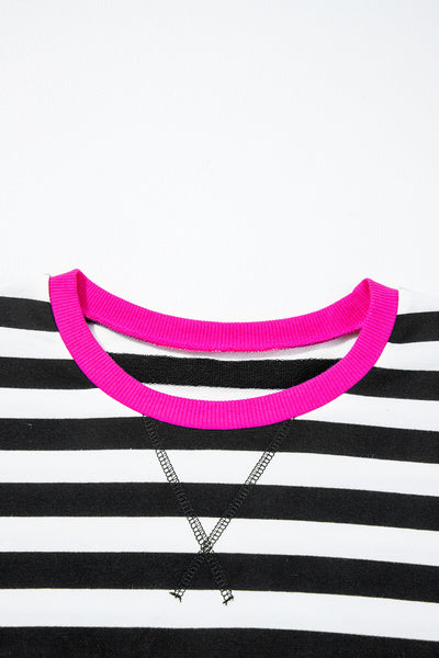 Black Stripe Contrast Trim Long Sleeve Top and Shorts Set