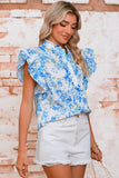 Floral Ruffle Sleeve Frilly Button-Up Blouse- 2 Colors