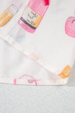 Plus Size White Wine & Heart Print Bow Decor Pajama Set