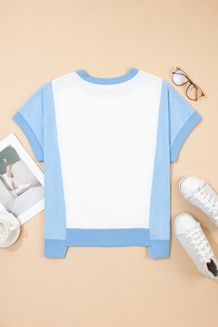 Color Block Exposed Seam Patchwork Crew Neck T-Shirt- 2 Colors