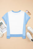 Color Block Exposed Seam Patchwork Crew Neck T-Shirt- 2 Colors