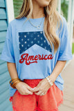 Light Blue America Star Print Relaxed Fit Graphic T-Shirt