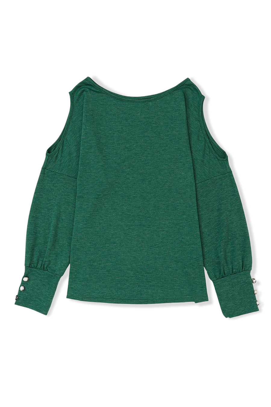 Green Boat Neck Cutout Long Sleeve Blouse with Button Detail Cuffs