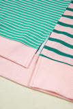 Plus Size Green & Pink Striped Color Block Patchwork Side Slit Sweatshirt