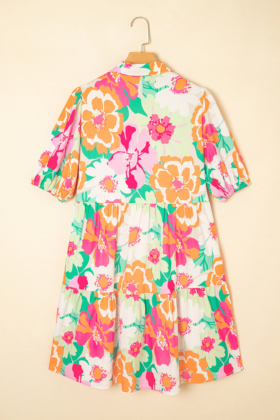 Floral Puff Sleeve Collared Button-Up Babydoll Mini Dress- 2 Colors