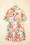 Floral Puff Sleeve Collared Button-Up Babydoll Mini Dress- 2 Colors