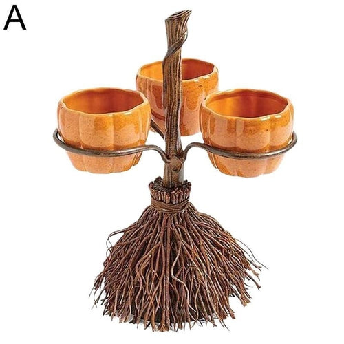 Halloween Broom Pumpkin Snack Bowl Display- 4 Sizes