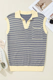 Striped Contrast Trim Sleeveless Collared Sweater- 3 Colors