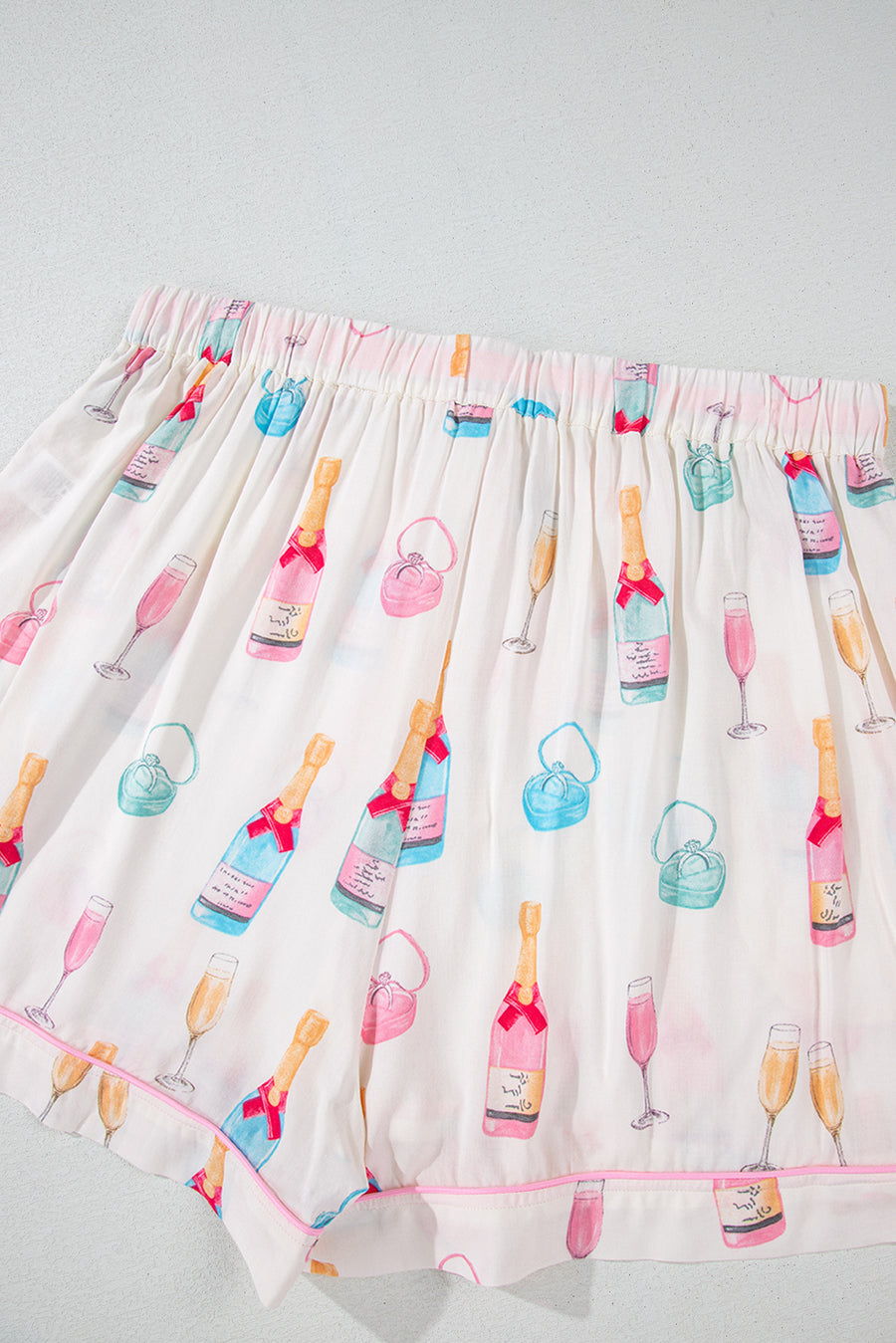 Plus Size White Wine & Heart Print Bow Decor Pajama Set
