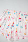 Plus Size White Wine & Heart Print Bow Decor Pajama Set