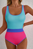 Textured Color Block One-Piece Swimsuit