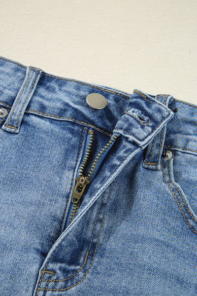 Myosotis Irregular Distressed Hem Denim Midi Skirt