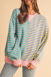 Striped Color Block Drop Shoulder Oversized Sweatshirt- 2 Colors