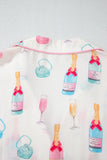 Plus Size White Wine & Heart Print Bow Decor Pajama Set