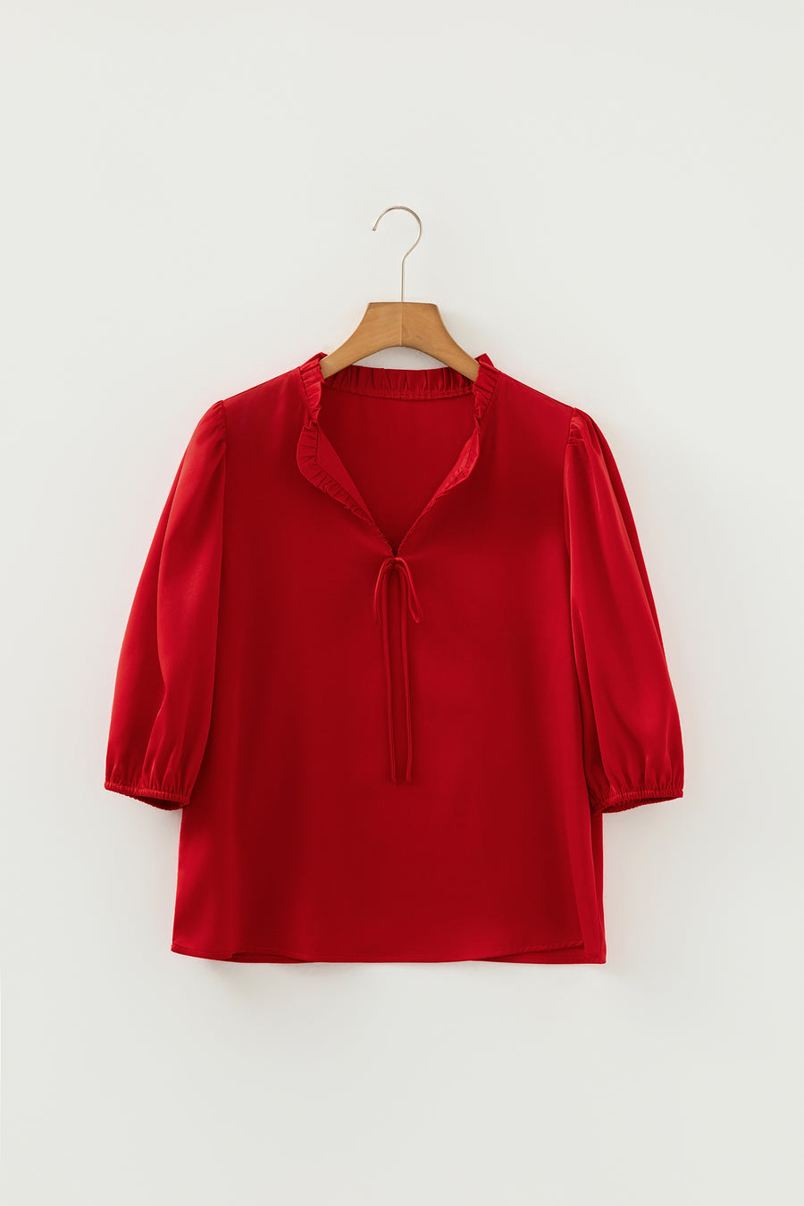 Frilled V-Neck Bow Detail 3/4 Sleeve Blouse- 2 Colors