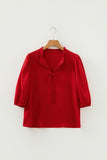 Frilled V-Neck Bow Detail 3/4 Sleeve Blouse- 2 Colors