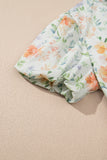 Orange Floral Print Smocked High Waist Puff Sleeve Mini Dress