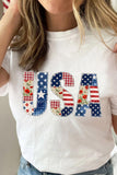 White Faux Patchwork USA Graphic T-Shirt