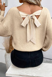 Lantern Sleeve V-Neck Bow Back Sweater- 4 Colors