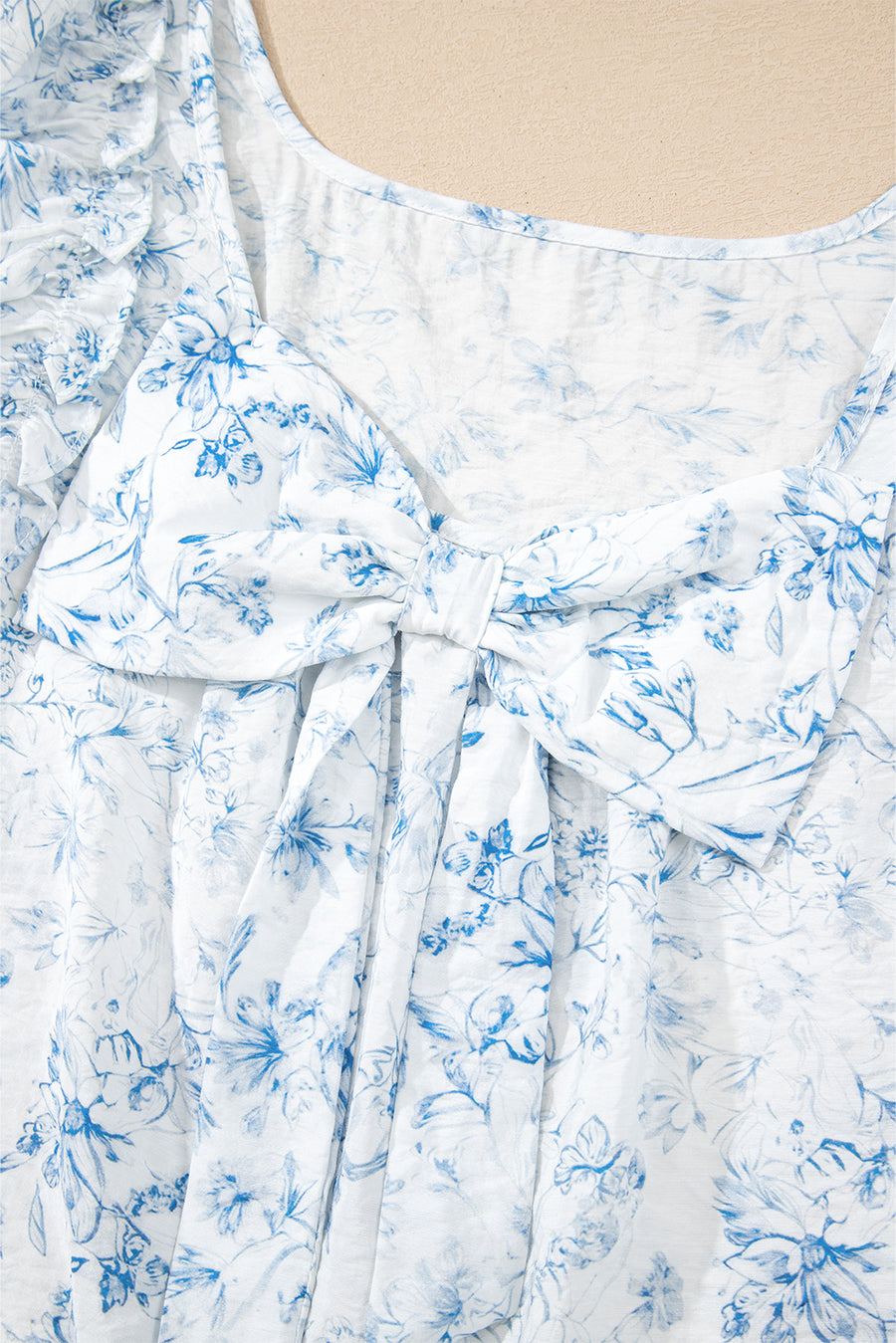 Floral Ruffle Short Sleeve Bow Back Blouse- 2 Colors