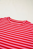 Striped Ribbed Cap Sleeve Crew Neck T-Shirt- 2 Colors