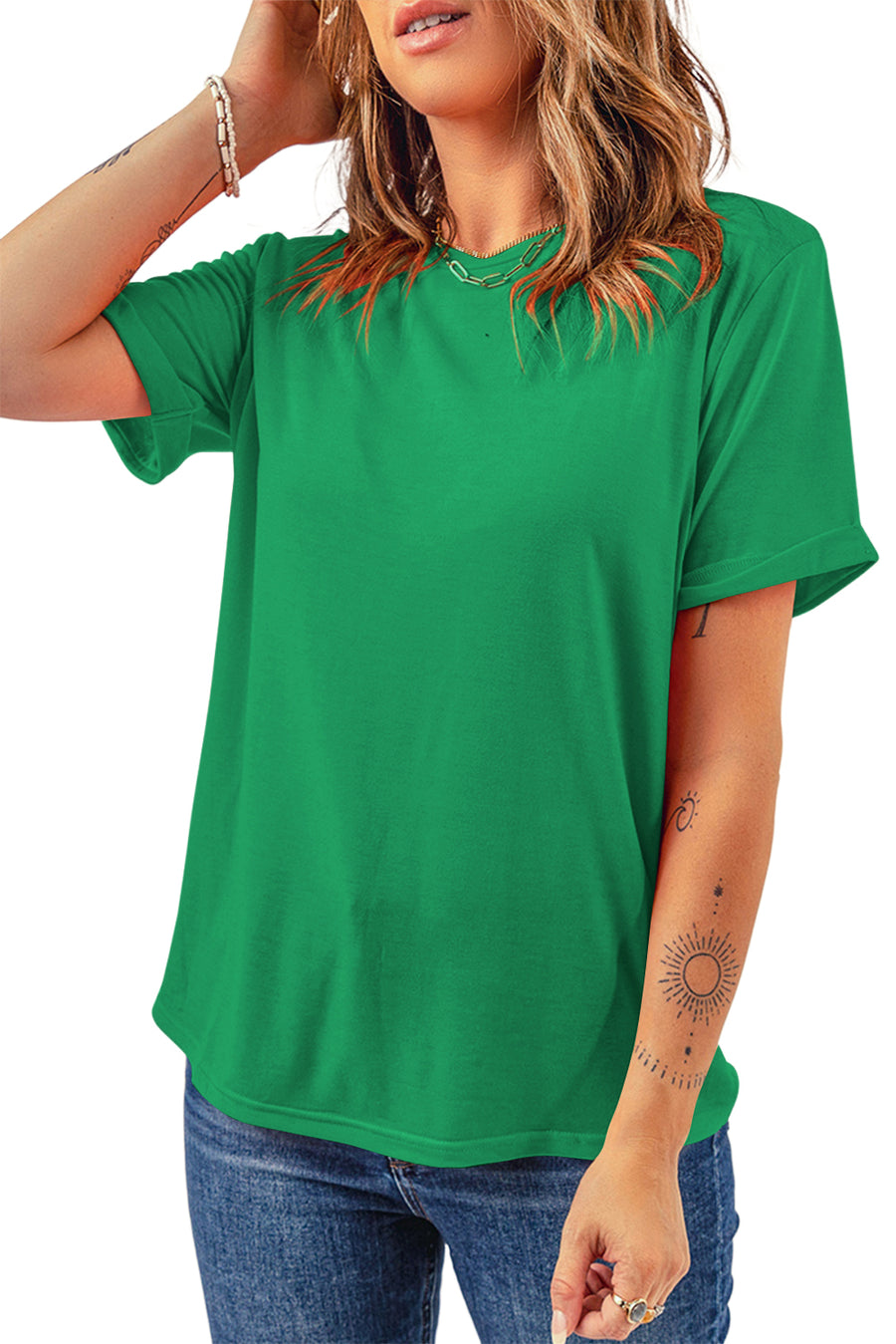 Basic Crew Neck Rolled Sleeve T-Shirt- 12 Colors