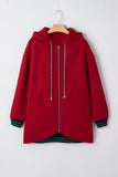 Contrast Cuff Drop Shoulder Zip-Up Tunic Hoodie- 3 Colors