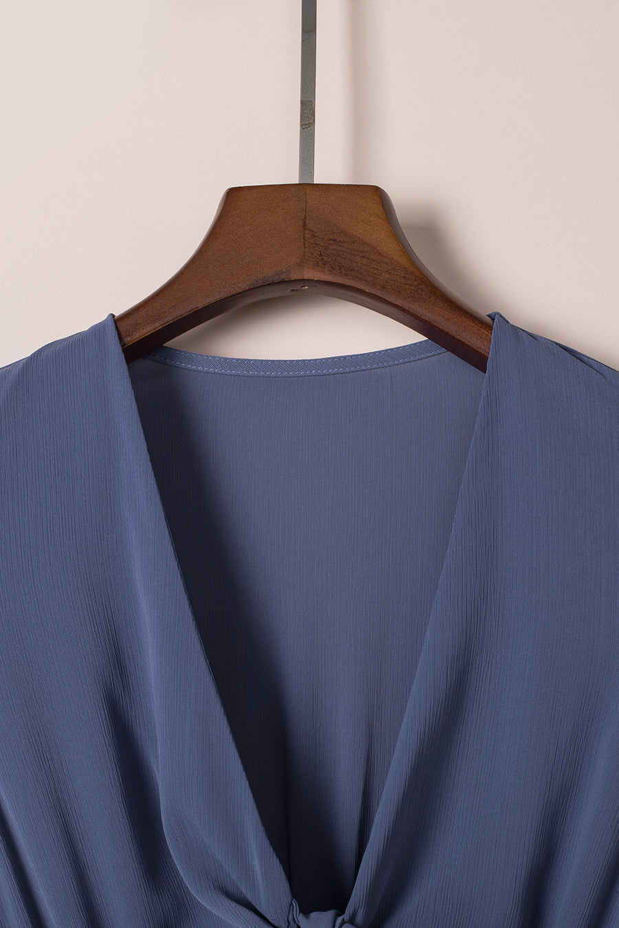 Slate Blue Deep V-Neck Tie Front Bow Layered Flare Mini Dress