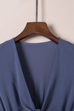 Slate Blue Deep V-Neck Tie Front Bow Layered Flare Mini Dress