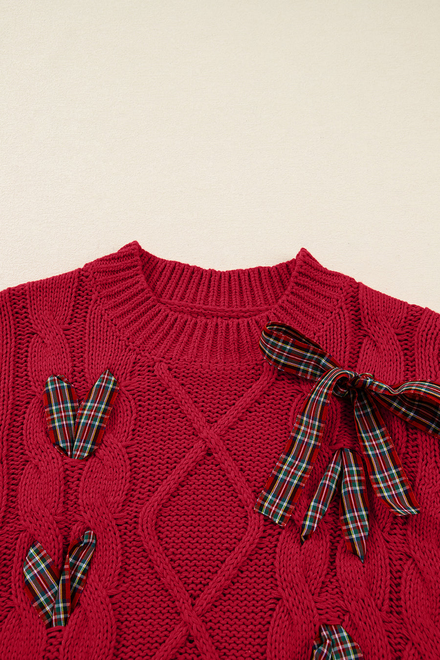 Plaid Lace-Up Puff Short Sleeve Sweater- 2 Colors