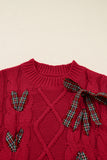 Plaid Lace-Up Puff Short Sleeve Sweater- 2 Colors