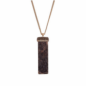 Gold Tone Natural Pendant Necklace with Accent Stones- Black