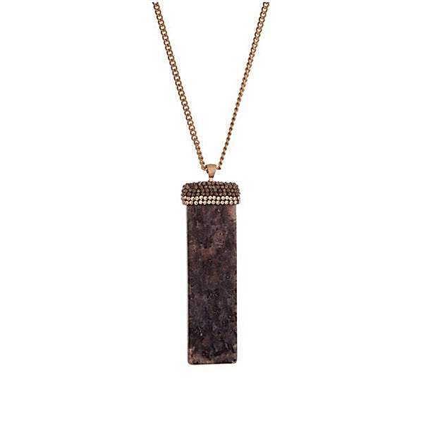 Gold Tone Natural Pendant Necklace with Accent Stones- Black