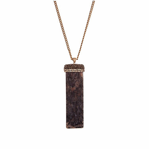 Gold Tone Natural Pendant Necklace with Accent Stones- Black