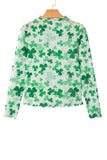 Green Lucky Shamrock Lettuce Trim High Neck Mesh Long Sleeve Top